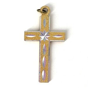 VTG Cross Pendant Charm Deco Style Bi Color Silver Gold‎ Taiwan 1.75" x  1"
